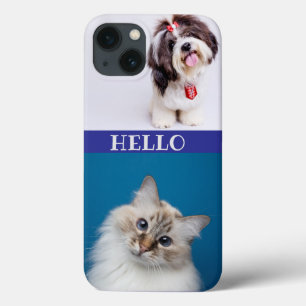 Modern Cat & Dog purple chic monogrammed Back iPhone 13 Case