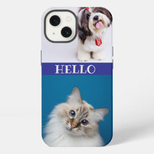 Modern Cat & Dog purple chic monogrammed Back iPhone 13 Case