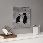 Modern cat dog  silhouettes pets wood background square wall clock<br><div class="desc">Modern cat and dog silhouettes,  pets,  sitting on rustic wood background clock.</div>