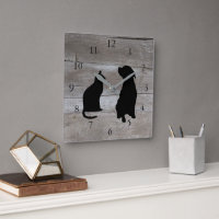 Modern cat dog silhouettes pets wood background