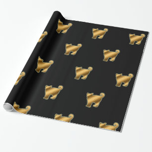 Modern Cat Gold Black Wrapping Paper