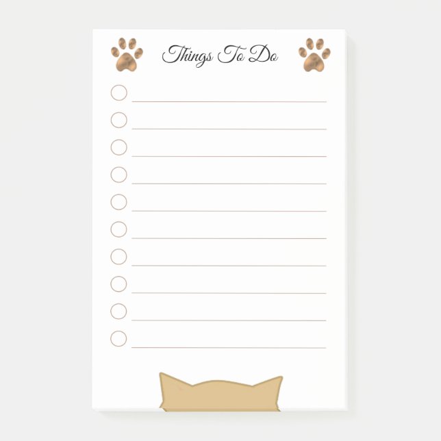 Modern Cat Head & Paws Things To Do Post-it Notes (Front)