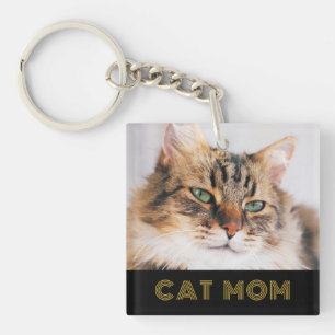 Modern Cat Mom Photo  Key Ring