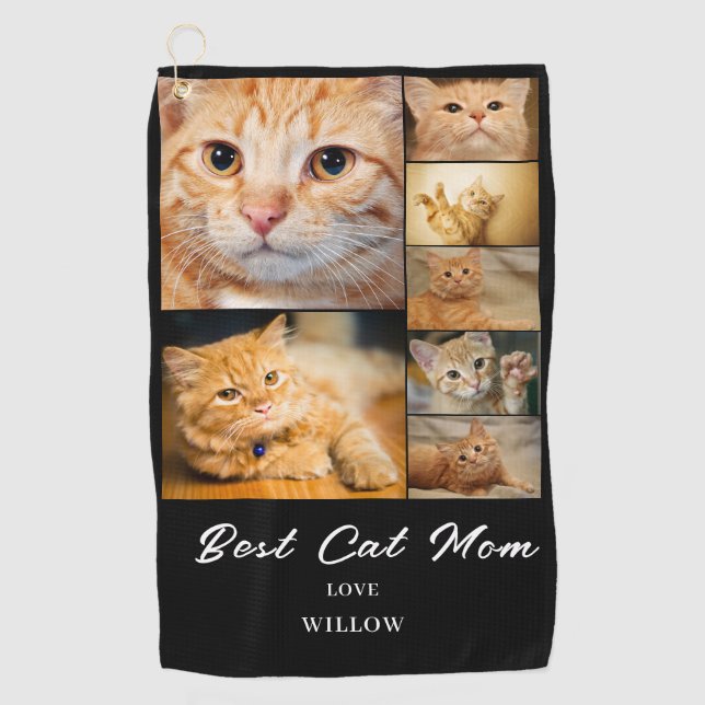 Modern Cat Mum 7 Photo Collage Golf Towel (Front)