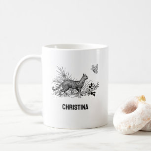 Modern cat outilne custom name coffee mug