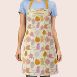 Modern Cat Pattern Personalised Apron<br><div class="desc">Fun modern kitty cat pattern in peach,  pink and orange on a cream background. Original art by Nic Squirrell. Change the name to personalise.</div>