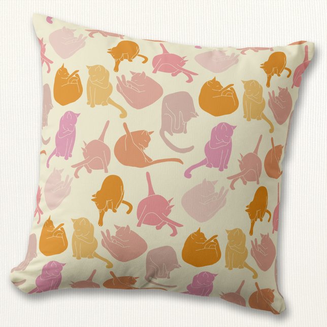 Modern Cat Pattern Pink Orange Cushion (Creator Uploaded)