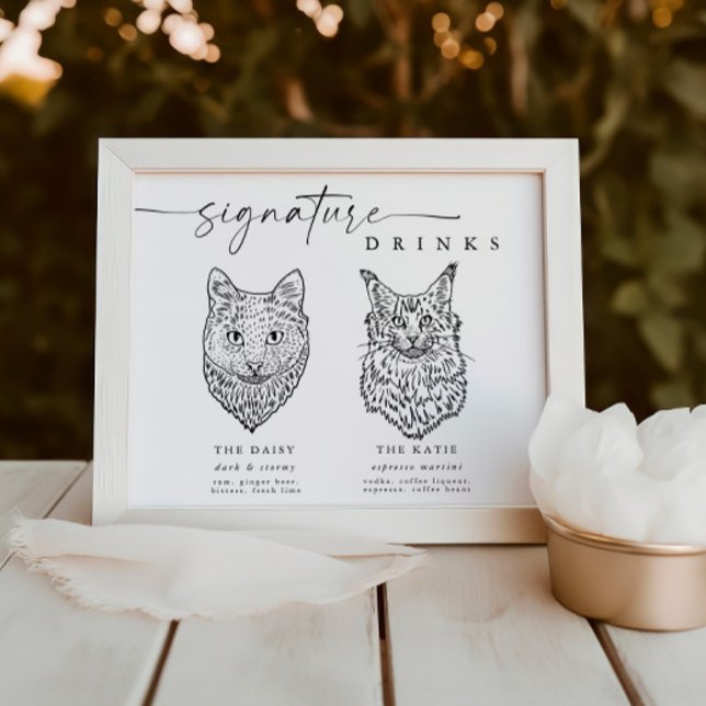 Modern Cat Signature Drinks Wedding Pet Bar Sign (Creator Uploaded)