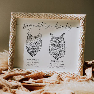 Modern Cat Signature Drinks Wedding Pet Bar Sign