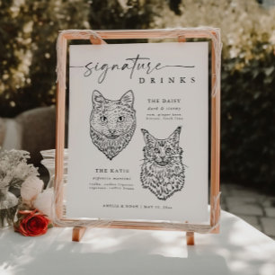 Modern Cat Signature Drinks Wedding Pet Bar Sign