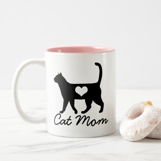 Modern Cat Silhouette Cat Mum Two-Tone Coffee Mug (With Donut)