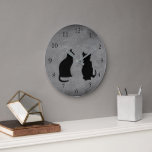Modern cat silhouettes, pets on chalboard large clock<br><div class="desc">Modern cat silhouettes,  pets,  sitting on chalkboard background clock.</div>