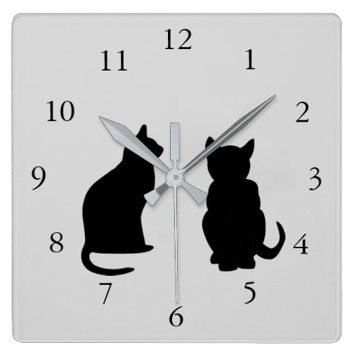 Image of Modern cat silhouettes, pets on grey background Square Wall Clock