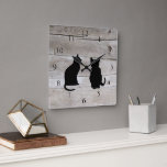 Modern cat silhouettes pets on rustic barn wood square wall clock<br><div class="desc">Modern cat silhouettes,  pets,  on rustic barn wood,  wall clock.</div>