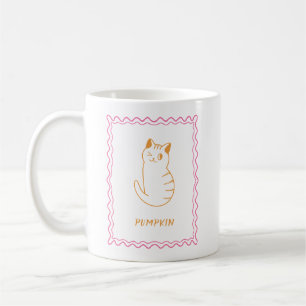 Modern Cat Whimsical Orange and Pink Coffee Mug
