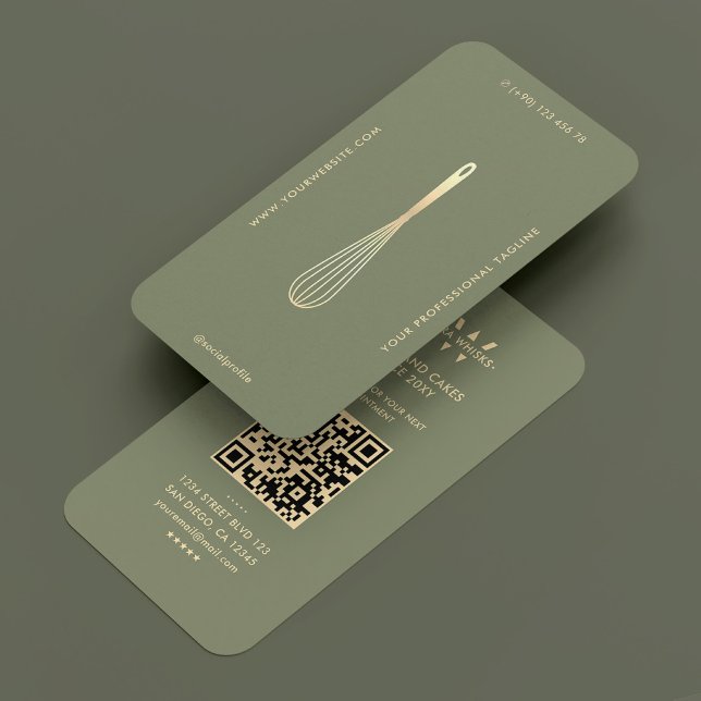 Modern Caterer Baker Green Sage Gold Whisk Business Card (Modern Caterer Baker Green Sage Gold Whisk Business Card
)