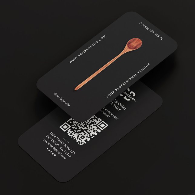 Modern Caterer Chef Elegant Wooden Spoon Black Business Card (Modern Caterer Chef Elegant Wooden Spoon Black Business Card
)