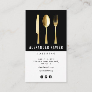 modern catering black white business card