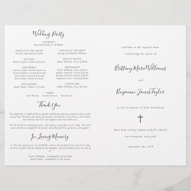 Modern Catholic Wedding Ceremony with Mass Program (Front)