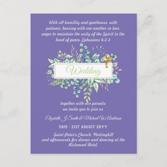 Modern Catholic Wedding Invitations Botanical (Front)