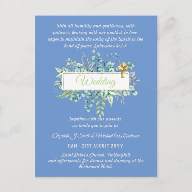 Modern Catholic Wedding Invitations Botanical (Front)
