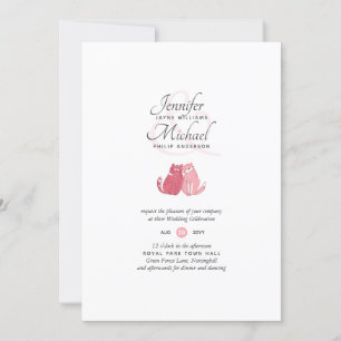 Modern Cats in Love Coral Wedding Invitation