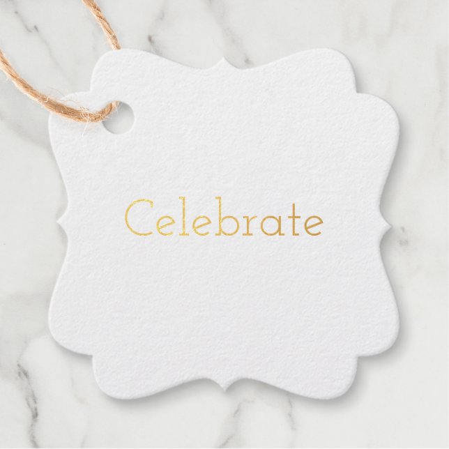 Modern Celebrate Gold  Favour Tags (Front)