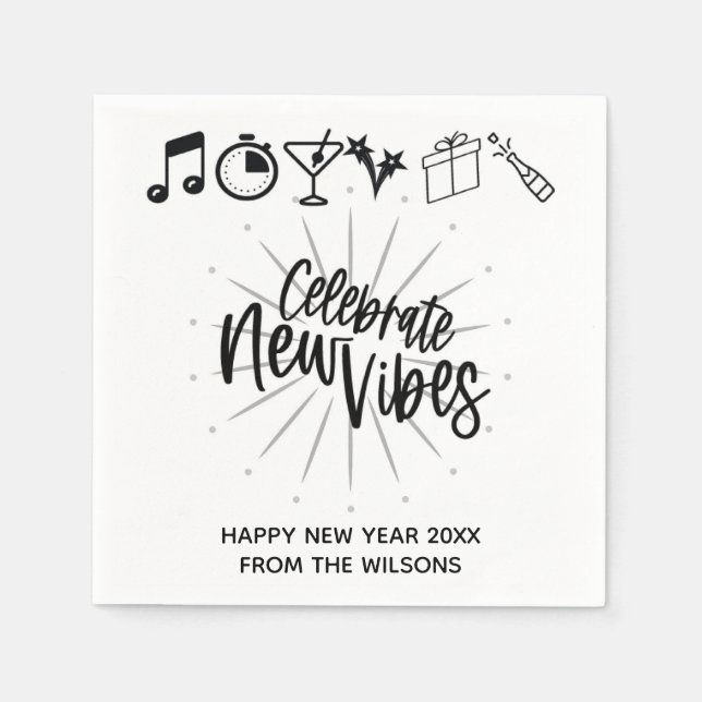 Modern Celebrate New Year Vibes Napkin (Front)