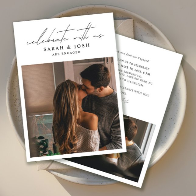 Modern Celebrate With Us 2 Photo Engagement Party Invitation (Creator Uploaded)