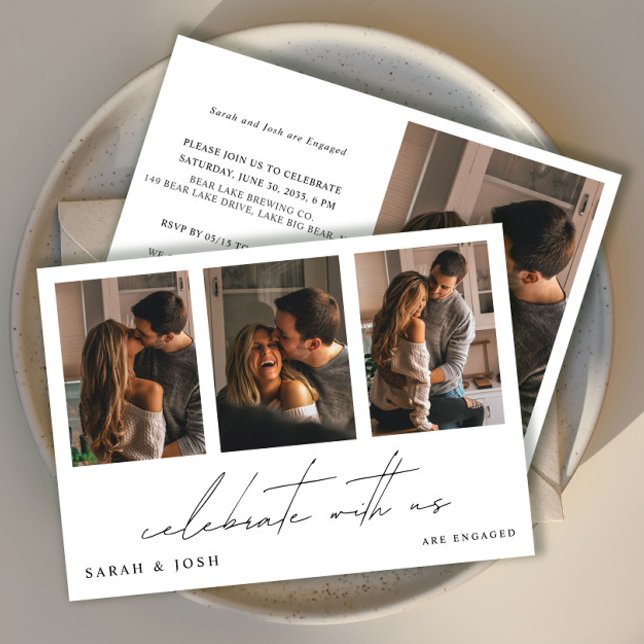 Modern Celebrate With Us 4 Photo Engagement Party Invitation (Creator Uploaded)