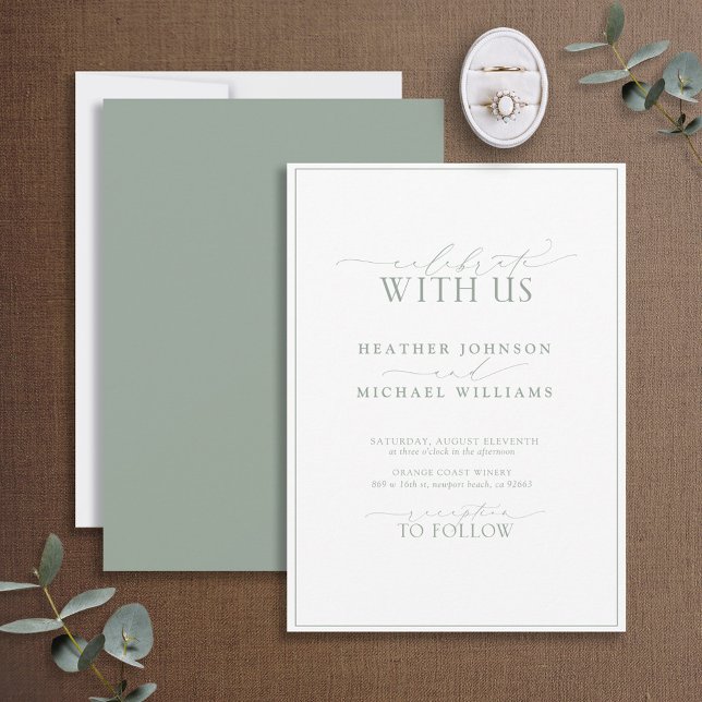Modern Celebrate with Us Sage Green Wedding Invitation (Creator Uploaded)