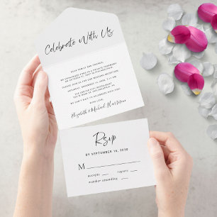 Modern Celebrate With Us Wedding Reception All In One Invitation
