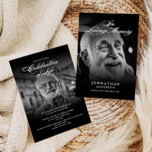 Modern Celebration of Life 2-Photo Elegant Script Invitation