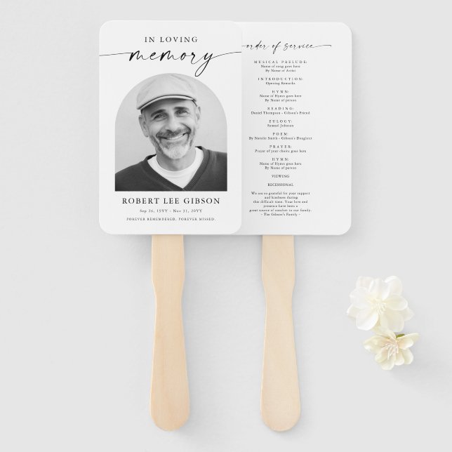 Modern Celebration Of Life Funeral Memorial Photo Hand Fan (Front and Back)