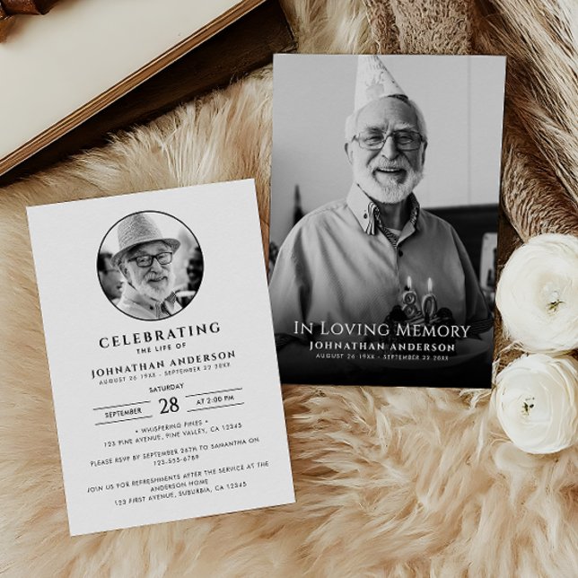 Modern Celebration of Life Funeral Memorial Photo Invitation (Creator Uploaded)