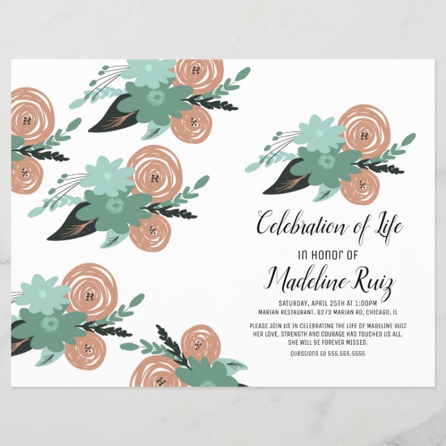 Modern Celebration of Life Hand Drawn Florals  Flyer (Front)