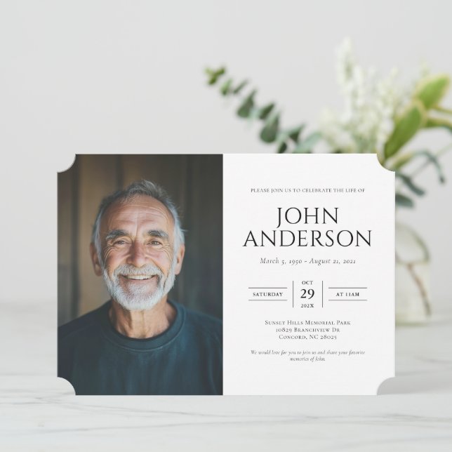 Modern Celebration of Life Memorial Funeral Invitation (Standing Front)