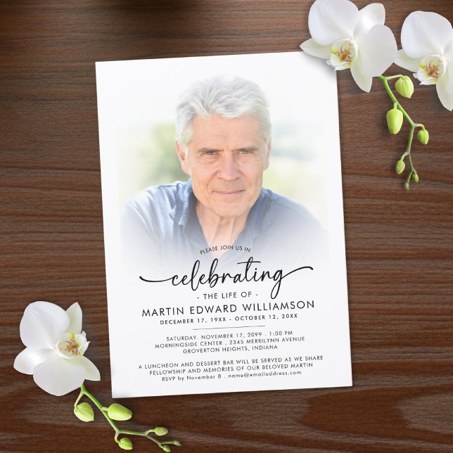 Modern Celebration of Life Memorial Funeral Photo Invitation (Creator Uploaded)