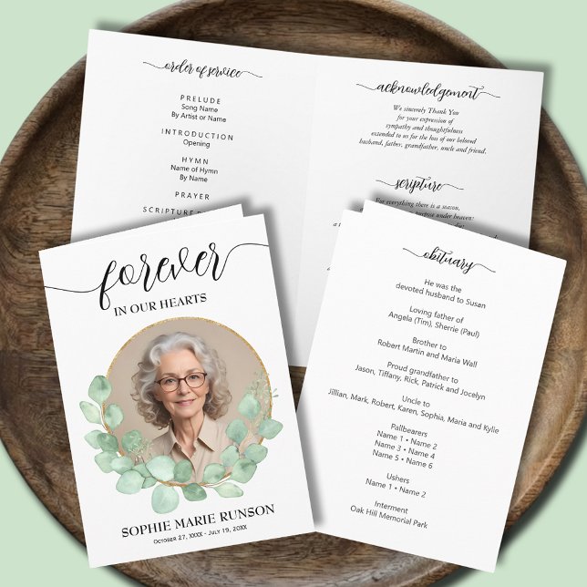 Modern Celebration of Life Photo Funeral Folded Programme (Modern Celebration of Life photo funeral folded Order of Service programs)