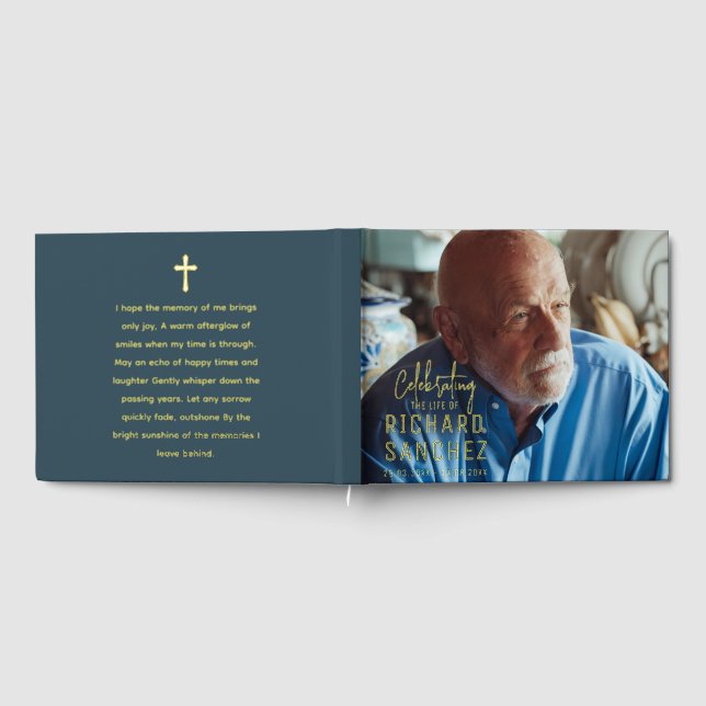 Modern Celebration Of Life Photo Funeral Memorial  Guest Book (Full)