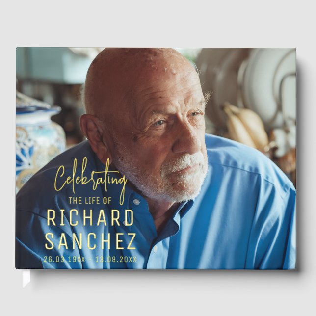 Modern Celebration Of Life Photo Funeral Memorial Guest Book (Front)