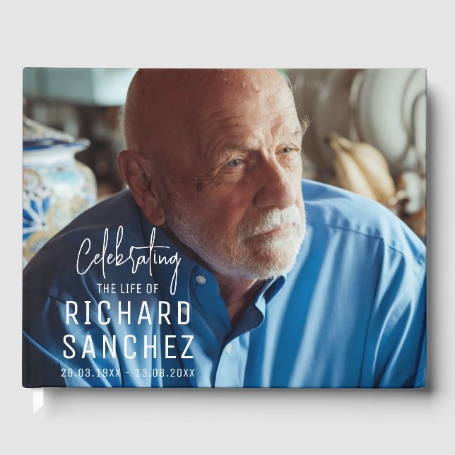Modern Celebration Of Life Photo Funeral Memorial  Guest Book (Front)