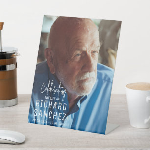 Modern Celebration Of Life Photo Funeral Memorial  Pedestal Sign