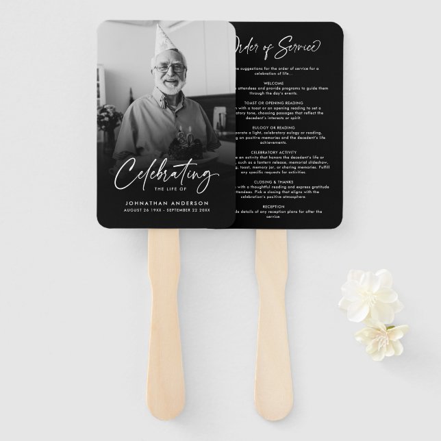 Modern Celebration of Life Photo Funeral Program Hand Fan (Front and Back)