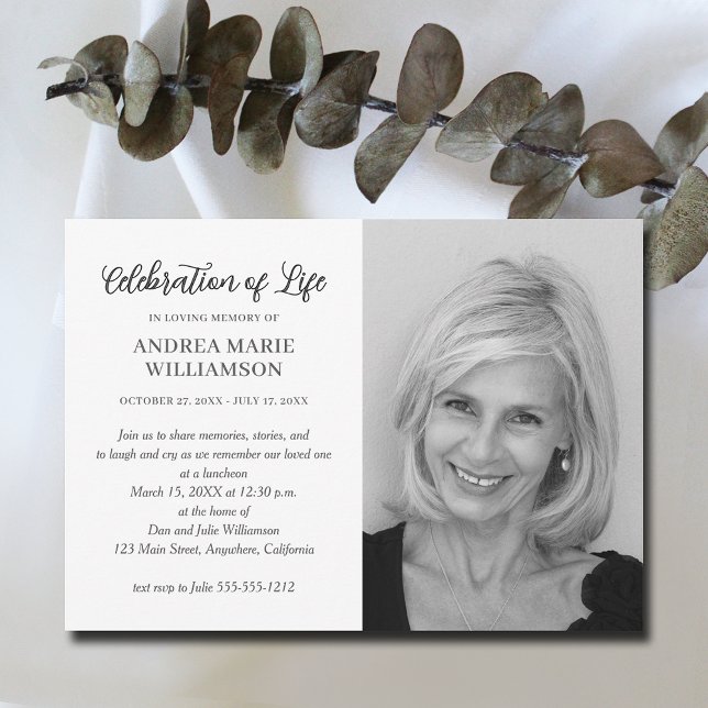 Modern Celebration of Life Photo Invitation (Elegant funeral Celebration of Life photo invitations, PRINTED and/or INSTANT DOWNLOAD)