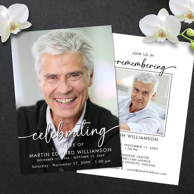Modern Celebration of Life Photo Memorial Invitation (Creator Uploaded)