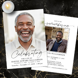 Modern Celebration of Life Photo White Memorial Invitation