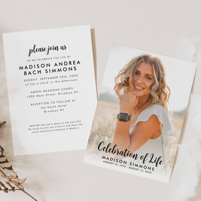 Modern Celebration of Life Simple Photo Funeral Invitation (Creator Uploaded)