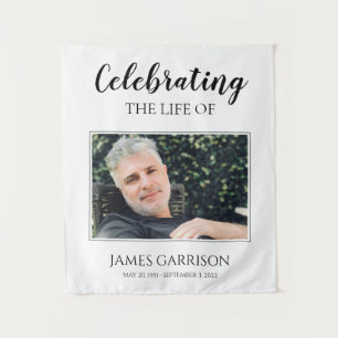 Modern Celebration Of Life with Photo Funeral Tapestry