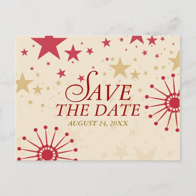 Modern Celebration Stars Save the Date Postcard (Front)